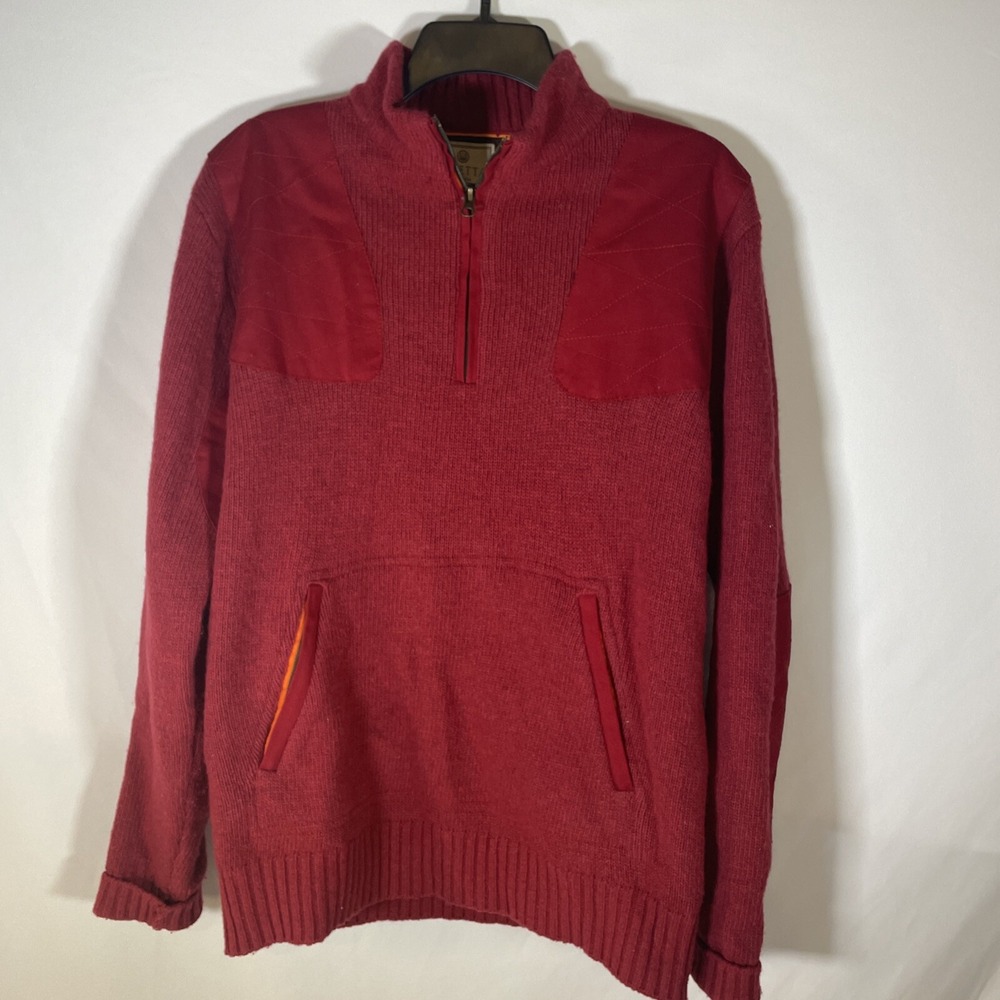 Beretta Men's medium M Wool Heavyweight Pullover Sweater 1/4 Zip lambswool red